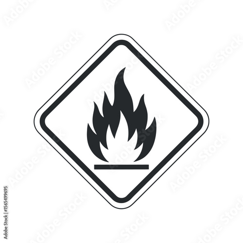 Black and white flammable material hazard warning sign