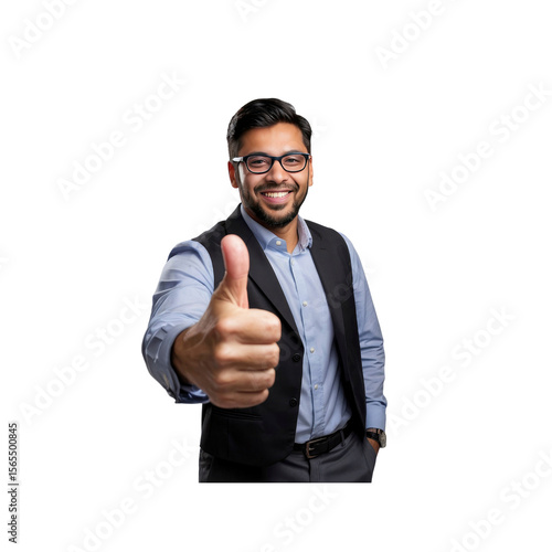 Confident Businessman Giving Thumbs Up, Positive Feedback, Success Gesture