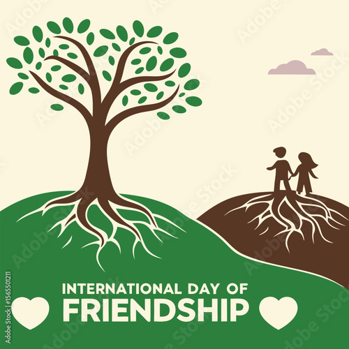 Abstract Heart Shaped Roots Connecting Two Miniature People Green Brown Tree figures