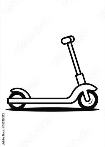 Simple black and white line art illustration of a kick scooter