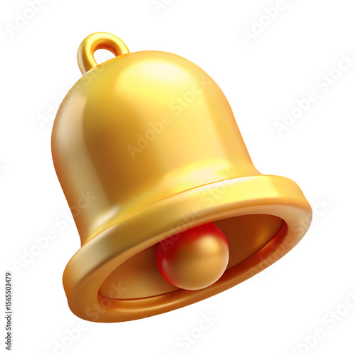 Photo of a shiny gold bell icon isolated on transparent background
