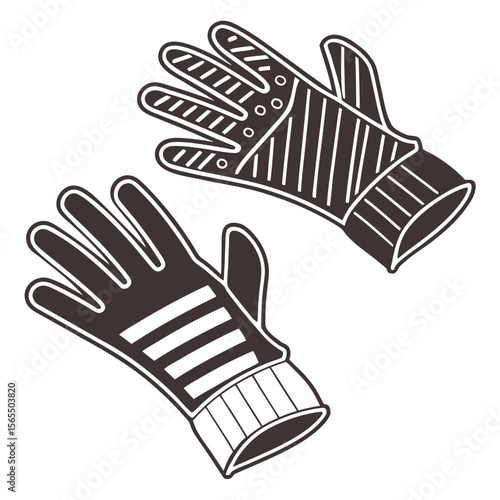 Dark gloves with white stripes winter fashion