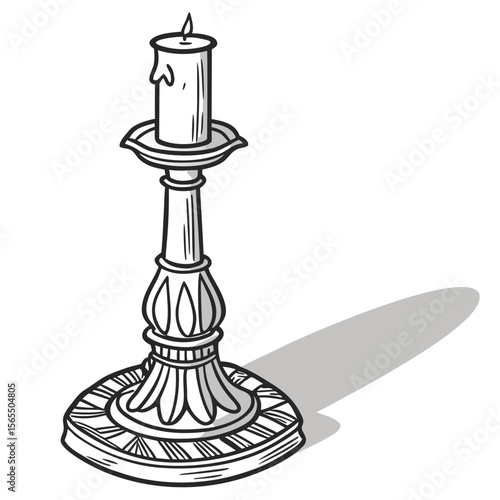 Ornate candlestick with lit candle flame