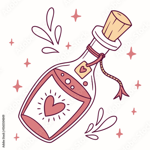 Pink potion bottle with heart and sparkles liquid