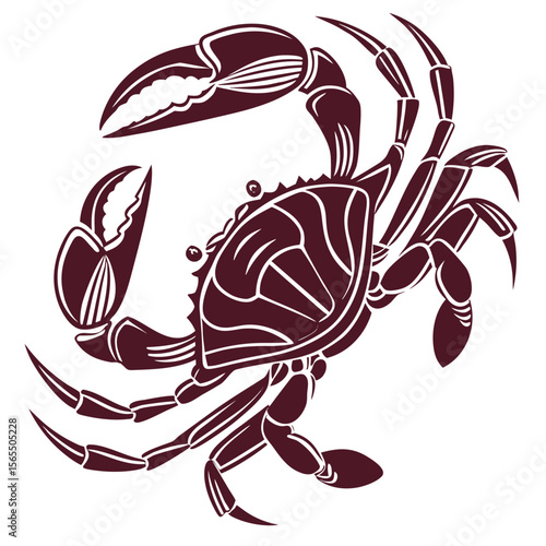 Stylized maroon crab with detailed claws and legs crustacean