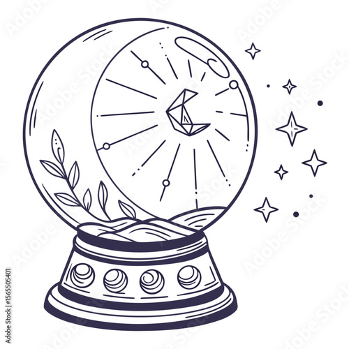 Crystal ball with moon and stars fortune telling mystical