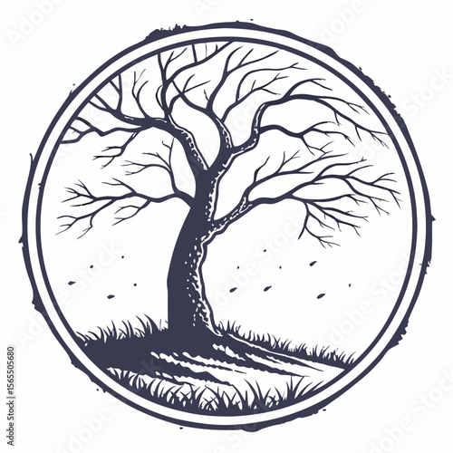 Bare tree in circular frame branches