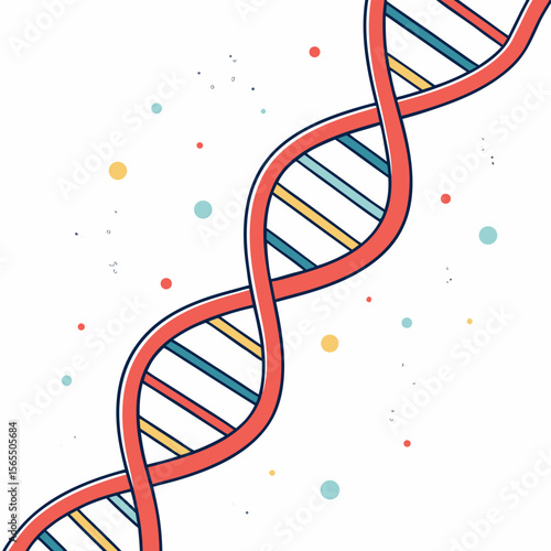 Red blue yellow dna helix with colorful dots science