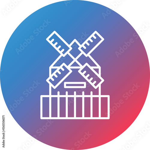 Kinderdijk Windmills Line Gradient Circle Background Icon