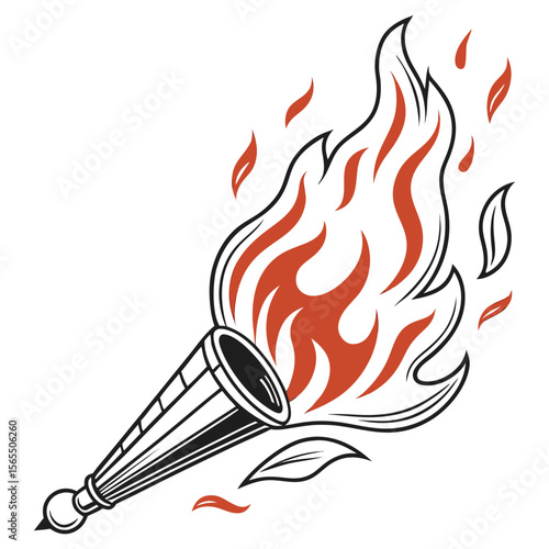 Torch with flames and leaves fire burning