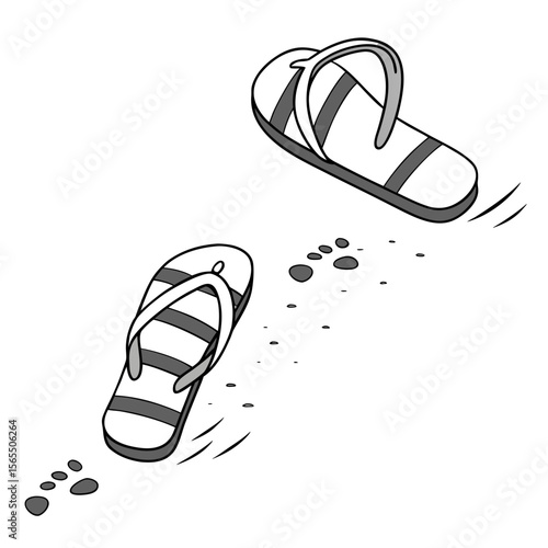 Gray striped flip flops leaving footprints sandals