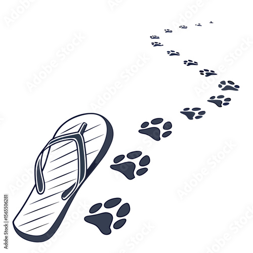 Flip flop with paw prints trail animal tracks walking