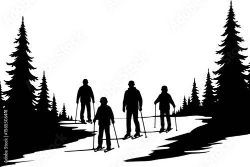 Cross-Country Skiers in a Winter Forest vector bundle
