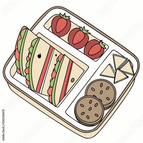 Sandwich strawberries cookies and crackers in a tray