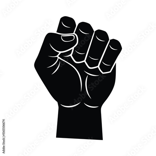 Raised clenched fist hand gesture black silhouette vector illustration