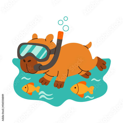 A cartoon of a dog wearing a snorkel