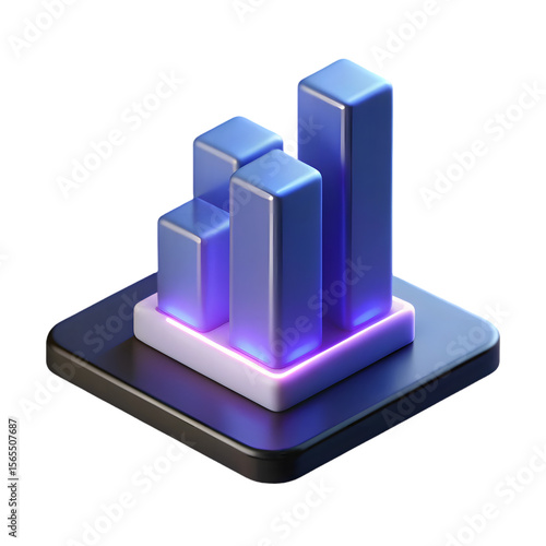Photo of a 3d rendering of a blue bar graph isolated on transparent background