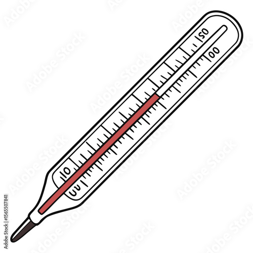 Mercury thermometer with red liquid glass medical