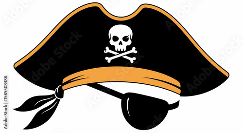 Black Pirate Hat with Skull and Crossbones and Eye Patch
