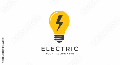 Yellow Lightbulb Logo with Bold Black Lightning Bolt Graphic Design