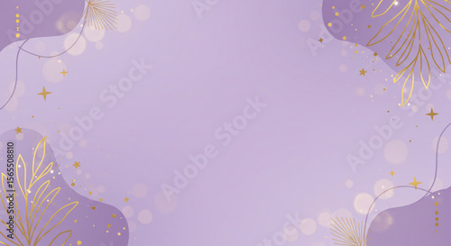Soft lilac background with golden celestial shapes and stars, boho minimalist style with mystical vibes.