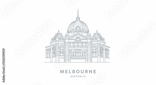 Elegant Line Drawing of Melbourne's Iconic Train Station