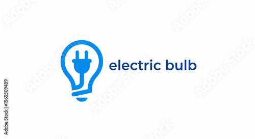 Abstract Blue Electric Bulb Logo: Lightbulb Icon with Integrated Plug Design
