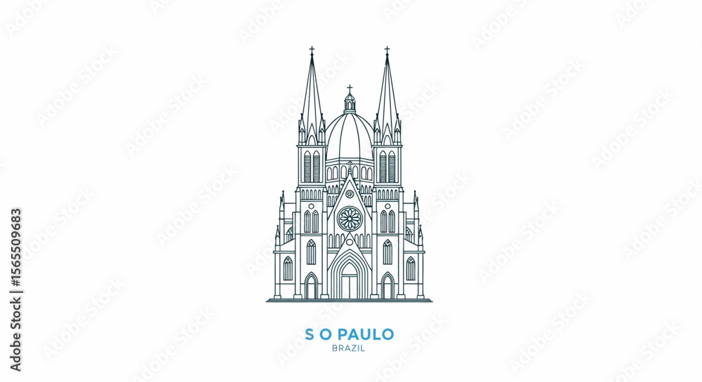 Fototapeta premium S?o Paulo Cathedral Minimalist Line Art Illustration on White Background