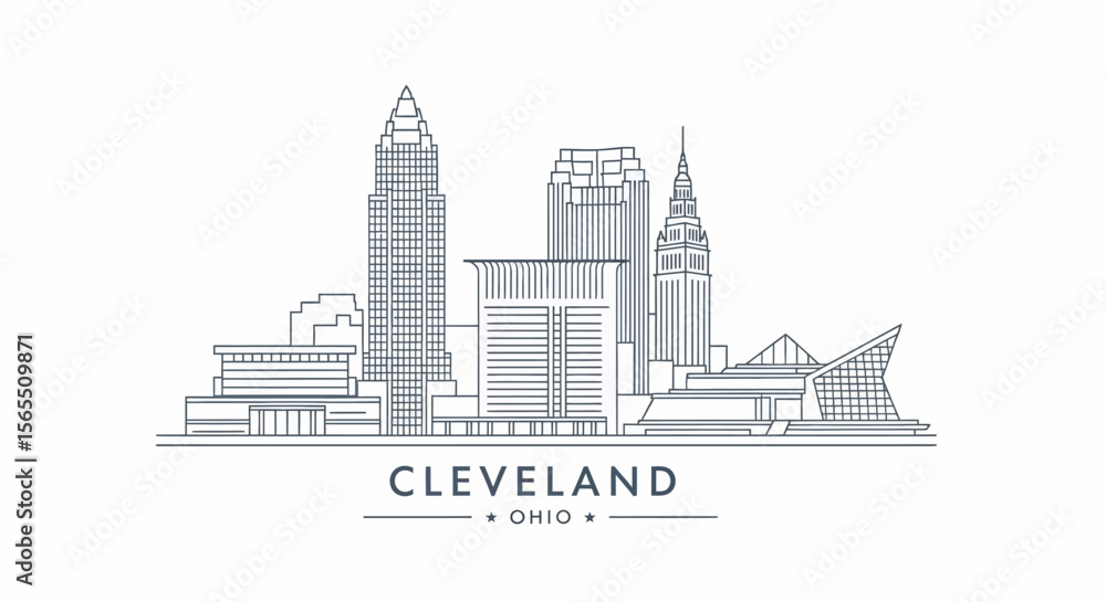 Fototapeta premium Cleveland, Ohio Skyline Outline, Modern Architecture