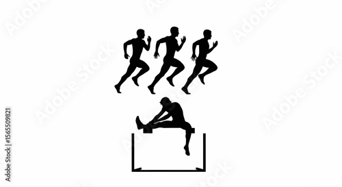 Black Silhouette Runners and Hurdler on White Background