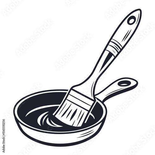 Paintbrush dipping into dark liquid black