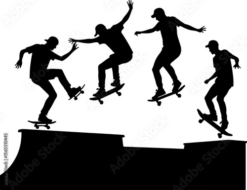 Skateboarders in Mountains Silhouette vector bundle