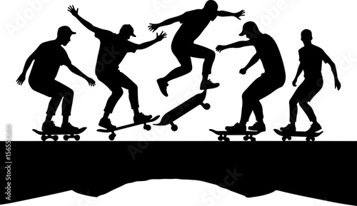 Skateboarders in Mountains Silhouette vector bundle