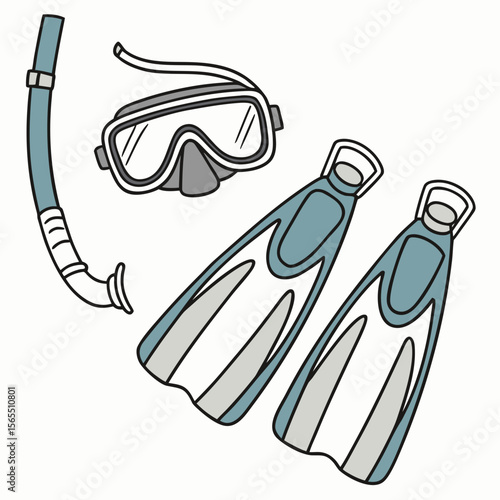 Snorkel mask and fins for swimming diving