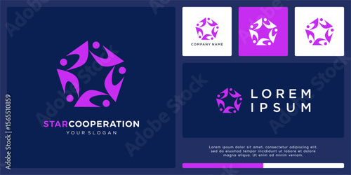 Cooperation people logo with negative star shape