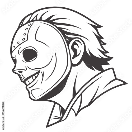Creepy mask character with menacing grin horror villain