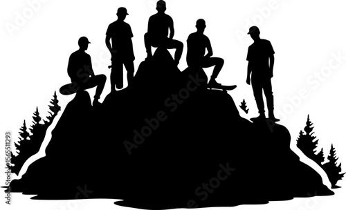 Skateboarders in Mountains Silhouette vector bundle
