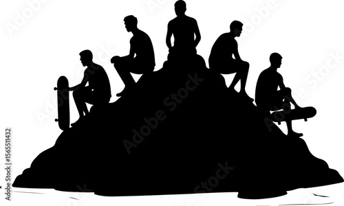 Skateboarders in Mountains Silhouette vector bundle