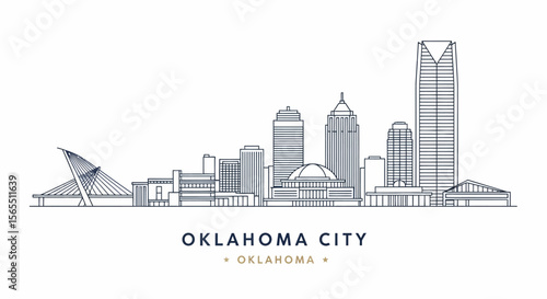 Line Art Skyline of Oklahoma City, Oklahoma, USA, with Modern Architecture and Bridge