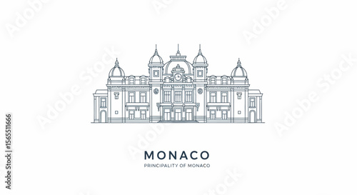 Detailed Line Art Illustration of Monaco's Iconic Building Facade