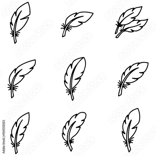 A mysterious and elegant collection of feather icons, perfect for projects related to dreams, spirits, and mysticism