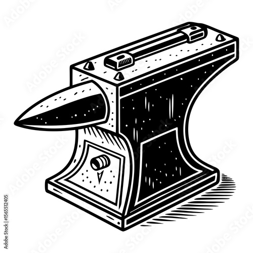 Black anvil with horn and hardy hole metal tool