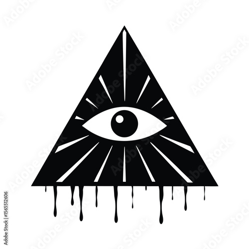 All seeing eye in triangle with drips silhouette vector illustration