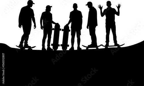 Skateboarders in Mountains Silhouette vector bundle