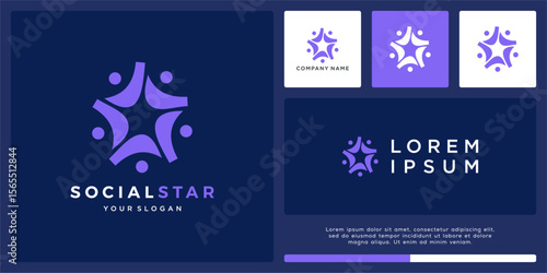 Social star logo design with five people