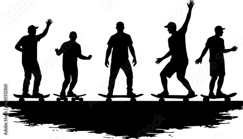 Skateboarders in Mountains Silhouette vector bundle