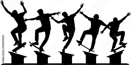 Skateboarders in Mountains Silhouette vector bundle