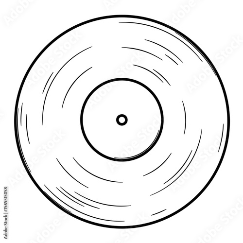 An overhead sketched view of a retro vinyl record, with concentric grooves, captures the essence of analog sound and musical nostalgia, ideal for creative projects. 