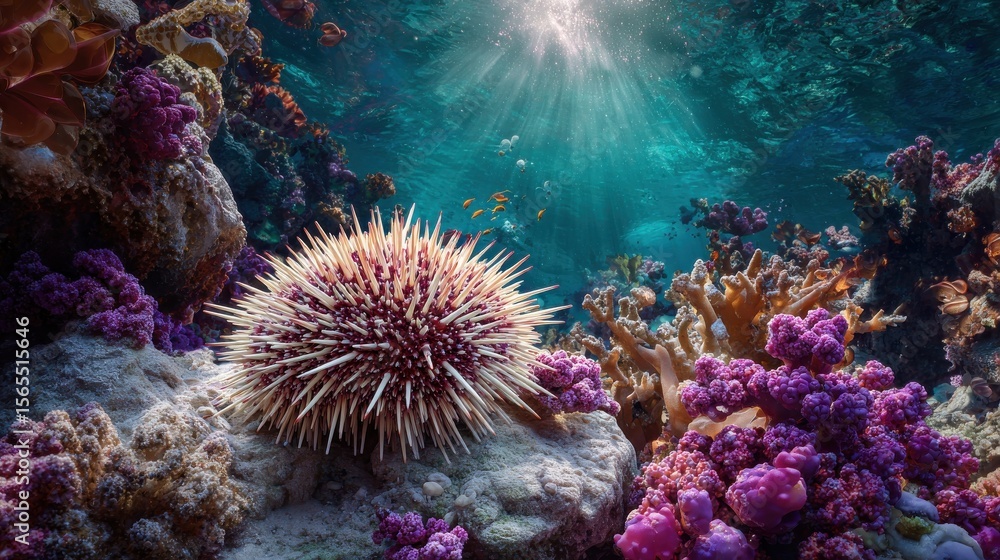 custom made wallpaper toronto digitalSea urchin resting on coral underwater amid vibrant marine life