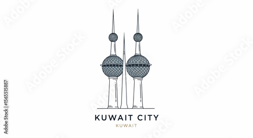 Kuwait Towers Line Art: Iconic Landmark in Minimalist Style